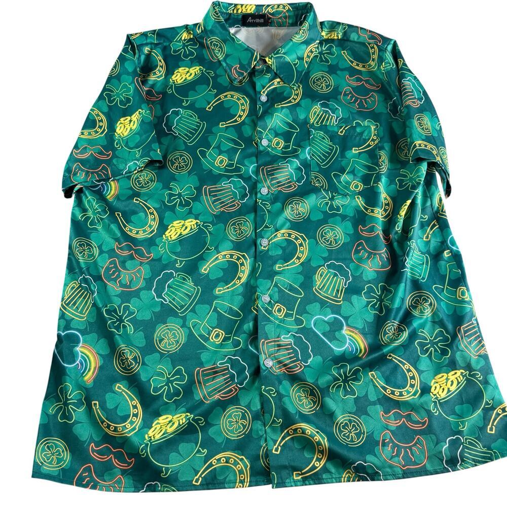 Arvilhill St Patricks Day Shirt Mens XL Green Shamrock Beer Button Up Party